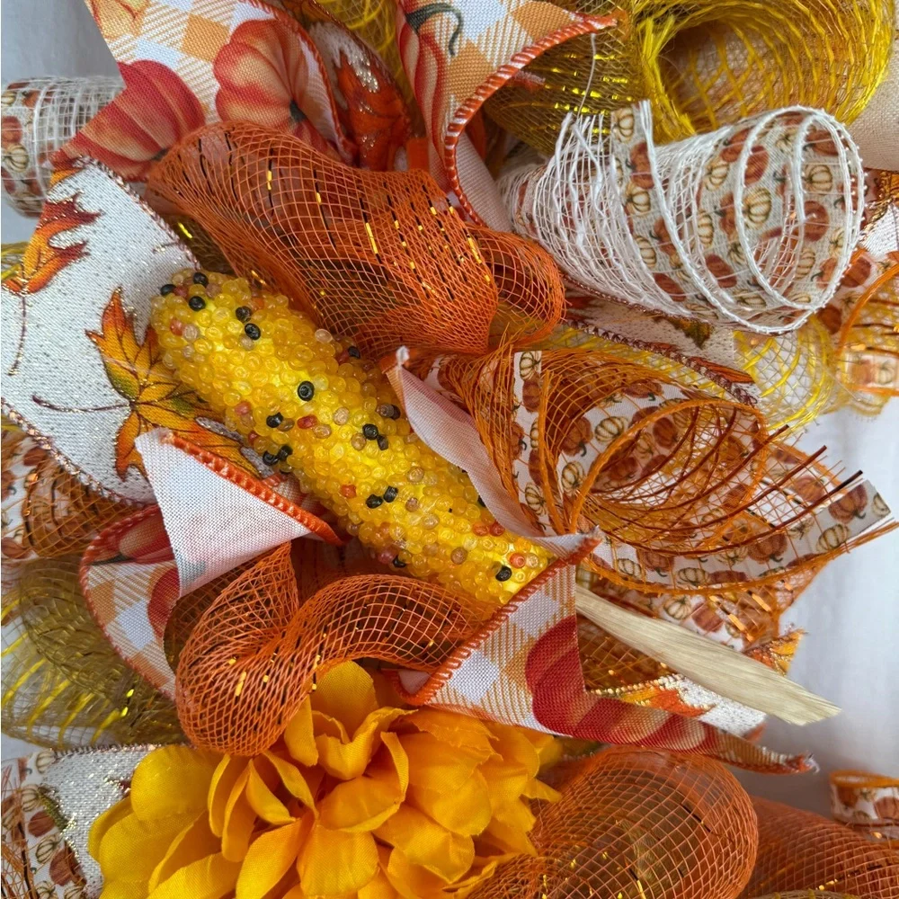Hand made Autumn Harvest Wreath with Scarecrow‎